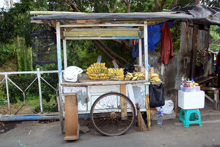 Malang, Java, Indonesia - August 1, 2018: Banana Market stall at the Bird Market in Malang City, East Java.のeditorial素材
