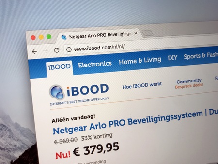 Amsterdam, Netherlands - May 20, 2018: Homepage or ibood.com, a popular daily deal website offering 24 hours a day.のeditorial素材