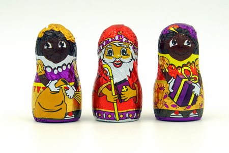 Zaandam, The Netherlands - November 17, 2018: Chocolate candy St. Nicholas and Pete, the main figure of the typical traditional Dutch holiday celebration in December.のeditorial素材