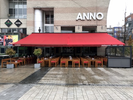 Almere Stad, The Netherlands - November 23, 2018: Entrance of Hotel, Club and Restaurant Anno in the city of Almere.のeditorial素材