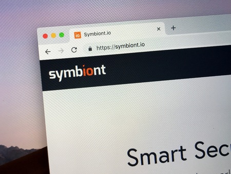 Amsterdam, the Netherlands - January 25, 2019: Website of symbiont, a contract platform based on blockchain technology.のeditorial素材