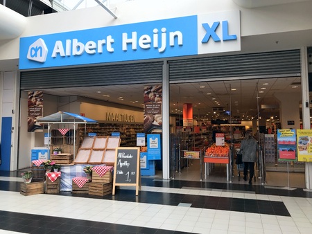 Diemen, the Netherlands - March 8, 2019: Grocery shop entrance at Albert Heijn XL Diemen. Albert Heijn or AH is the largest supermarket chain in the Netherlands.のeditorial素材