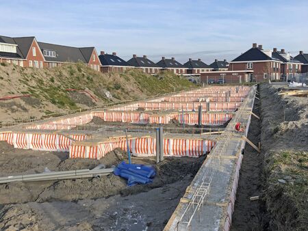 Almere Poort, the Netherlands - November 24, 2019: Concrete building foundation.のeditorial素材