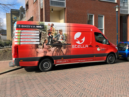 Epe, the Netherlands - February 20, 2020: Stella Fietsen service from parked on a public parking...