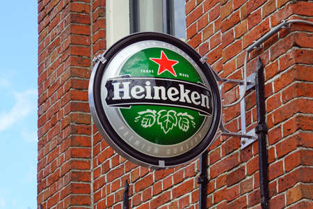 Eenrum, the Netherland - July 15, 2020: Dutch Heineken beer wall advertisement sign.のeditorial素材