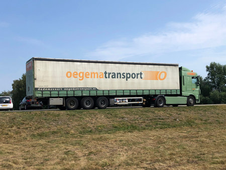 Almere, the Netherland - August 13, 2020: Oegema Transport truck parked by the side of the road.