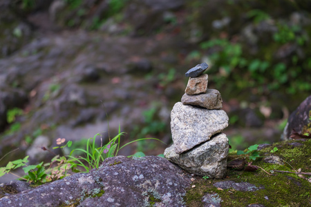 Stone at waterfall in nikko,Japanの写真素材