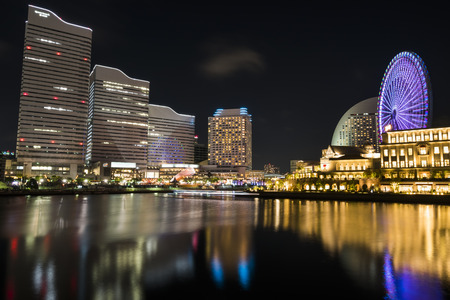 Minatomirai at night in Yokohama,Japan - 5th May 2017のeditorial素材