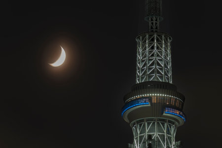 Close up Tokyo Sky Tree at night in Japan: 24th September 2017