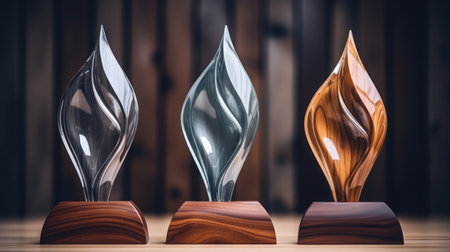 Wooden and crystal glass trophy plaque for awarding ceremonyの素材