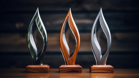 Wooden and crystal glass trophy plaque for awarding ceremonyの素材