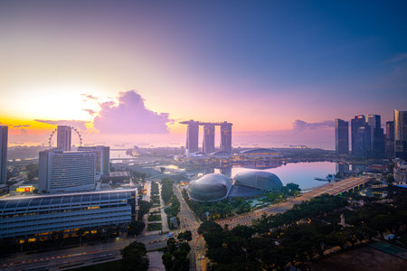 Sunrise dawn at Marina Bay, Singaporeのeditorial素材