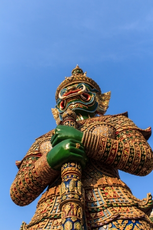 Green demon guardian at Wat Phra Kaew, Bangkok, Thailandの写真素材