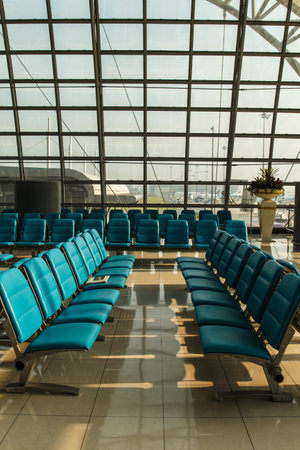 chair in the hall of airport,waiting for the flightのeditorial素材