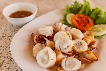 Fried squid with egg