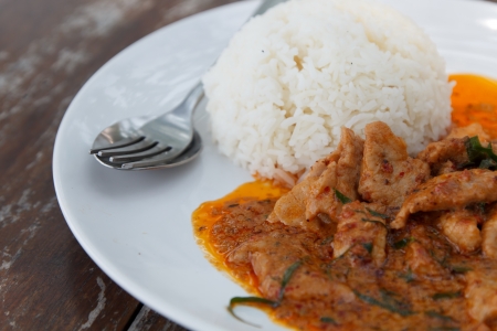 Rice and Panaeng curry with porkの写真素材