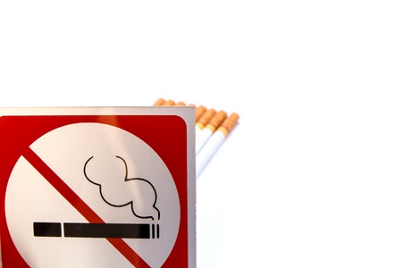 No smoking symbol and cigarette on white backgroundの写真素材