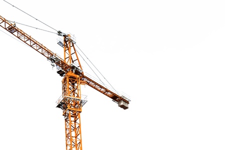 yellow crane car isolated with white backgroundの写真素材