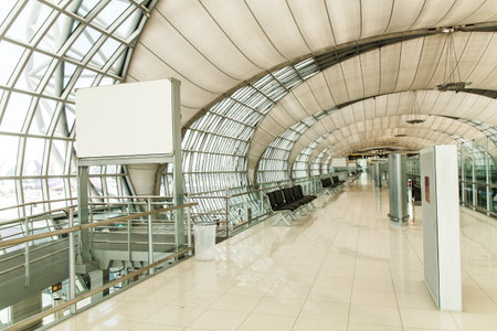 Airport walk way at Suvarnabhumi airport terminal, Thailandのeditorial素材
