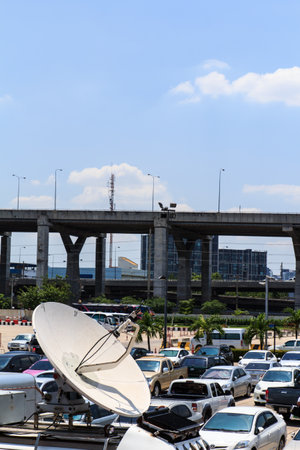 satellite dish on mobile carのeditorial素材