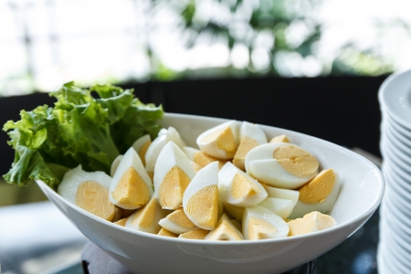 Eggs for vegetables salad bar on a counterの写真素材