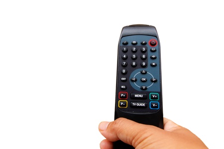 Hand show remote control on white backgroundの写真素材