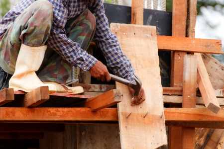 Construction worker working on construction siteの写真素材
