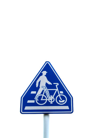 Crosswalk road sign isolated on white の写真素材