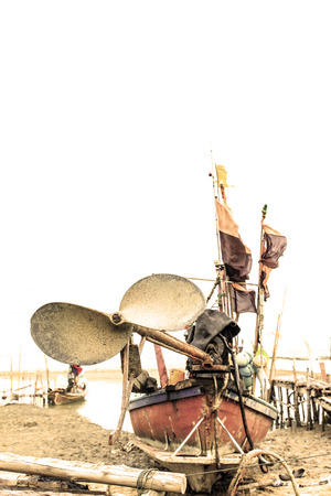 Propeller in fishing boat on the beach, Nakhon Si Thammarat Thailandの写真素材