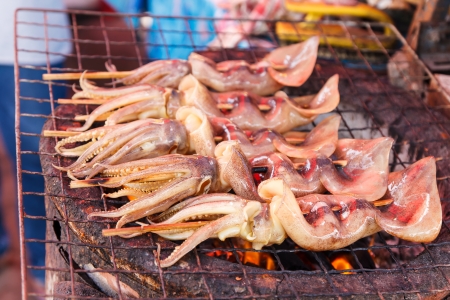 Fresh Grilled Squid on Fireの写真素材