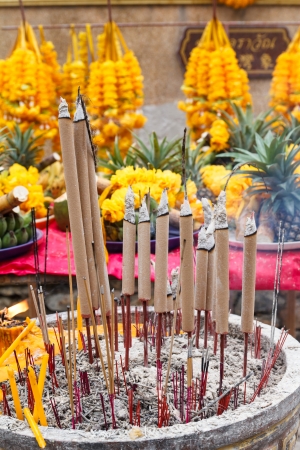 Burning incense sticks in brass Incense bowlの写真素材
