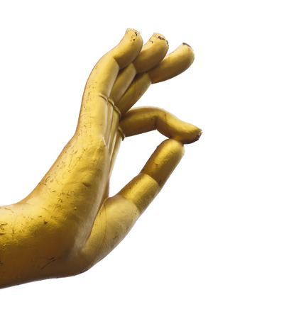 Statue hand of buddha on white backgroundの写真素材