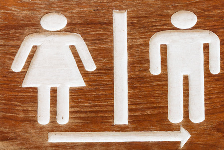 Man and Woman wooden toilet signの写真素材