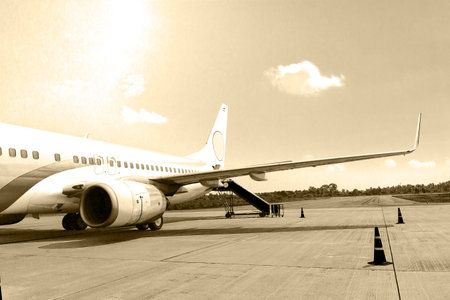 Airplane at the air portの写真素材