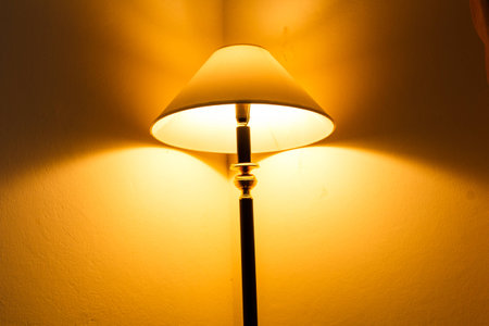 Lamp in the bedroom at night timeの写真素材
