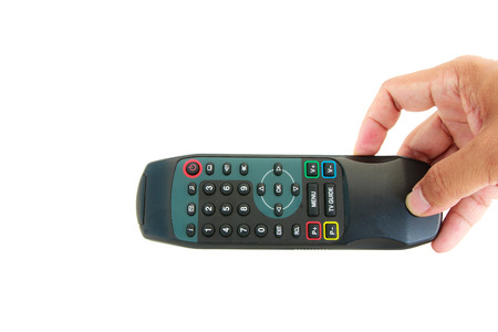 Hand show remote control on white backgroundの写真素材