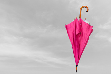 Pink umbrella on blue  sky backgroundの写真素材