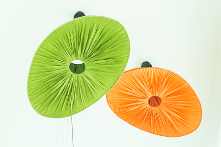 Green color lamp on the wallの写真素材