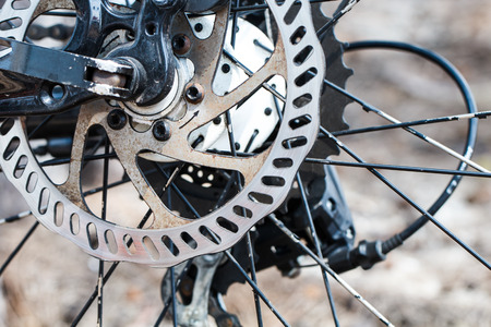 Closeup detail of the bicycle wheelの写真素材