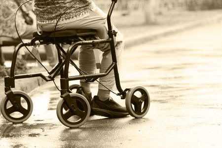 Woman in a wheelchair in the parkの写真素材