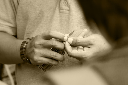 Man hand with electronic equipmentの写真素材
