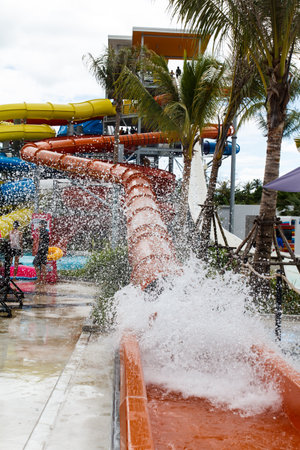 People in action with sliders in water parkのeditorial素材