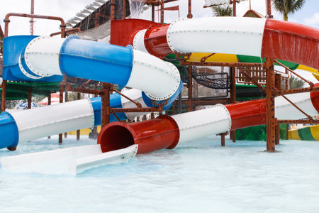 Water sliders in water parkのeditorial素材