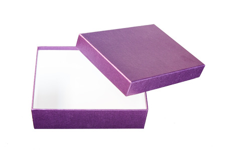 Purple paper box isolated on white backgroundの写真素材