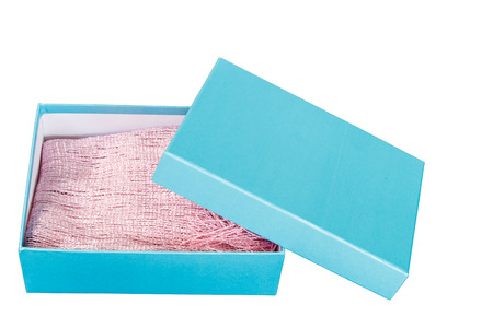 Light blue paper box isolated on white backgroundの写真素材