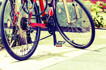 Close up of the red bicycleの写真素材