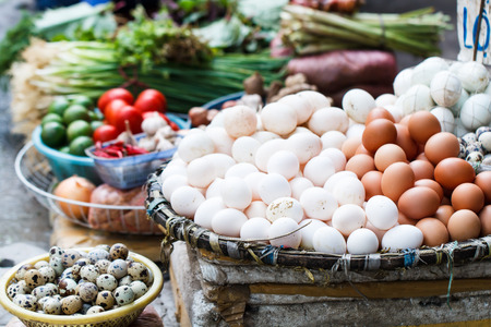 Many eggs at the fresh marketの写真素材