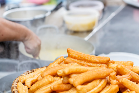 deep-fried doughstick in fresh marketの写真素材
