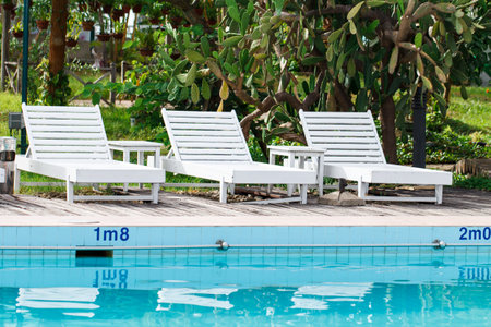 bench or chair at swiming poolのeditorial素材