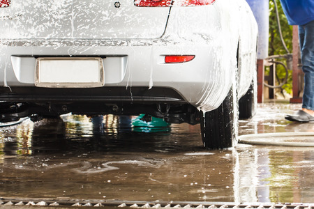 Car when washing in the carwashの写真素材